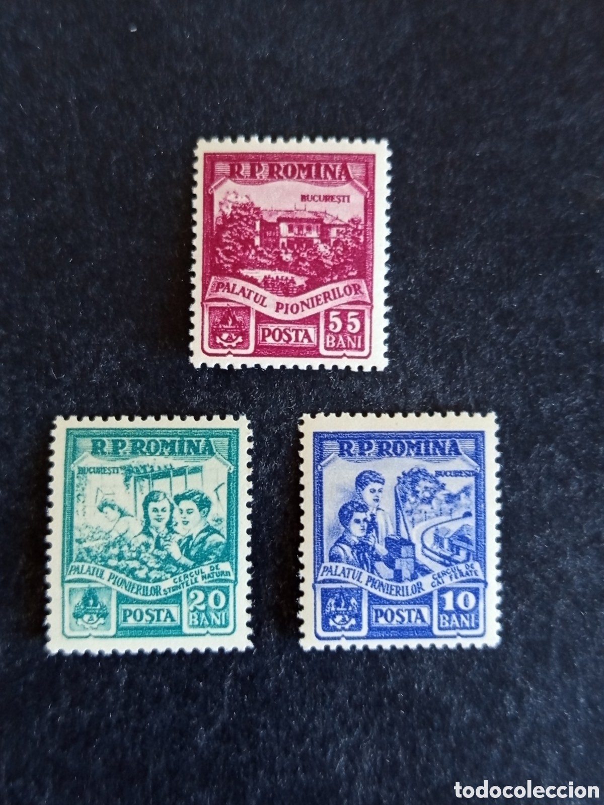 Sellos: Ruman&iacute;a,1955. Sede Pioneros Bucarest. Yv 1400/2. Serie completa. Pedido m&iacute;nimo 3 &euro;. Ver fotos.