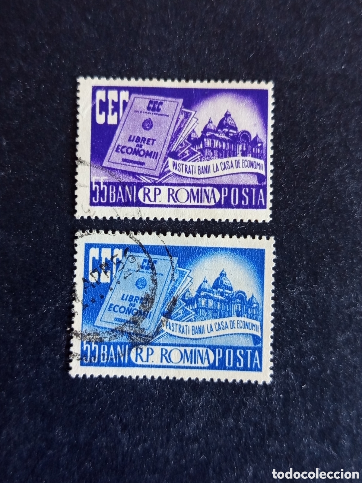 Sellos: Ruman&iacute;a,1955. Caja de Ahorro de Bucarest. Yv 1434/5. Serie completa. Pedido m&iacute;nimo 3 &euro;. Ver fotos.
