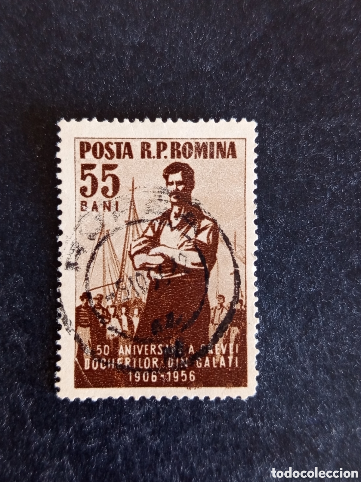 Sellos: Ruman&iacute;a, 1956. Trabajadores del muelle. Yv 1459. Serie completa. Pedido m&iacute;nimo 3 &euro;. Ver fotos.