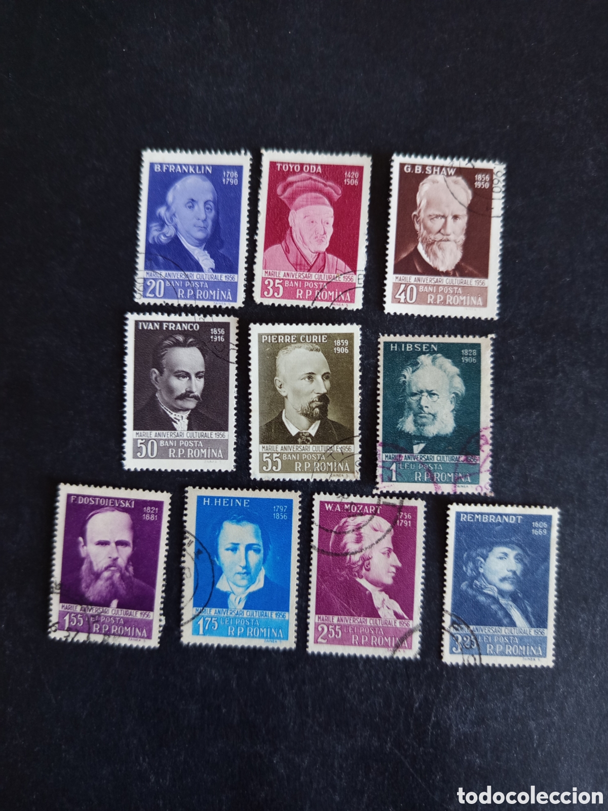 Sellos: Ruman&iacute;a, 1956. Personajes. Yv 1478/87. Serie completa. Pedido m&iacute;nimo 3 &euro;. Ver fotos.