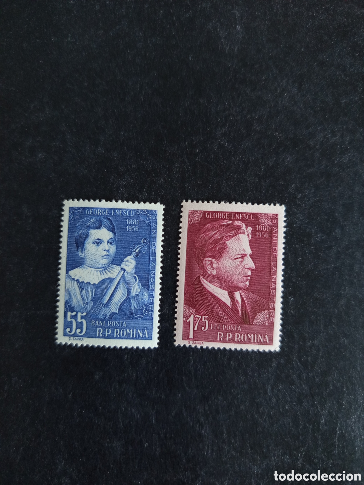 Sellos: Ruman&iacute;a, 1956. Georges Enescu, compositor. Yv 1500/1. Serie completa. Pedido m&iacute;nimo 3 &euro;. Ver fotos.