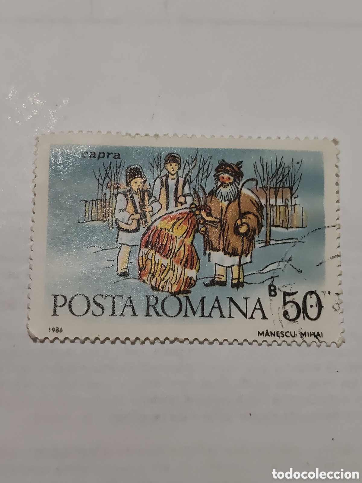 Sellos: Sello de Ruman&iacute;a costumbres folcl&oacute;ricas Danza de la Cabra 1986