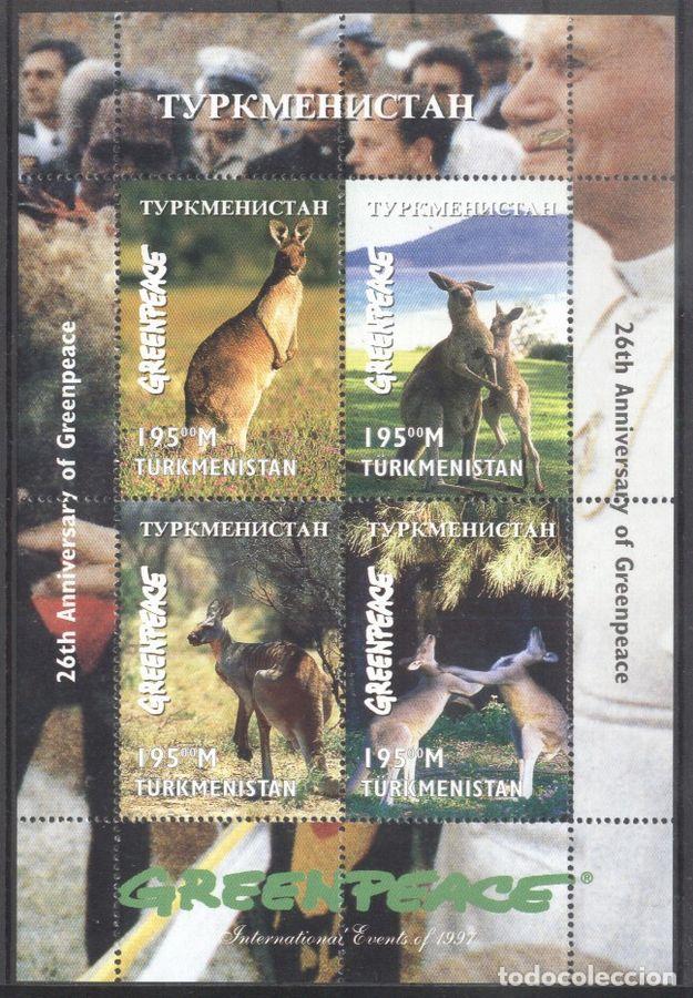 Briefmarken: Turkmenistan 1997 Animals, Kangaroos, Greenpeace, block, MNH     AK.108