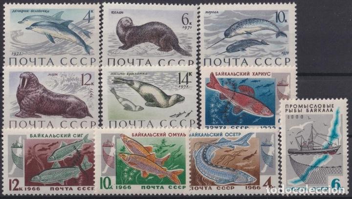Selos: F-EX19035 RUSSIA RUSIA URSS CCCP 1966, 1971 MH FISH POLAR FISH NARVAL NUTRIA PHOCA.
