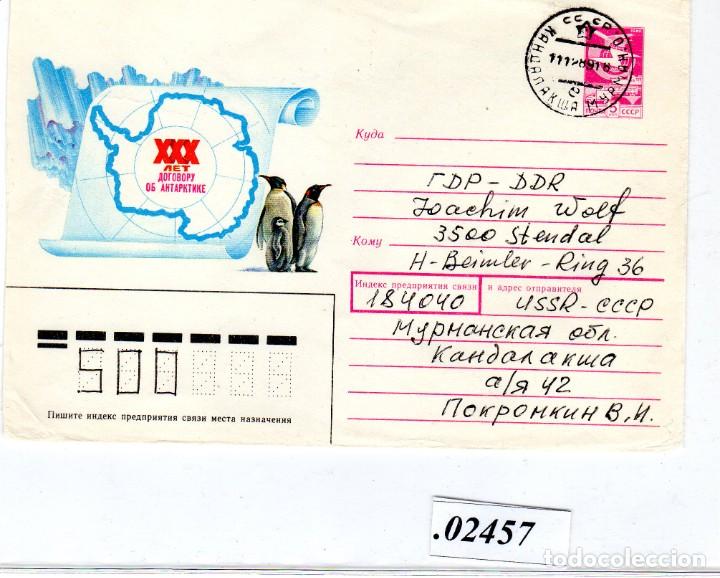 Sellos: SOBRE ENTERO POSTAL UNION SOVIETICA CIRCULADO A ALEMANIA ORIENTAL 1989 TEMA ANTARTIDA.