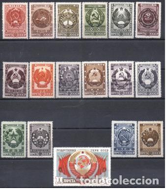 Sellos: &iexcl;&iexcl;OCASI&Oacute;N!! RUSIA URSS 1947 RESTO COLECCI&Oacute;N MNH Escudos de las rep&uacute;blicas sovi&eacute;ticas +URSS