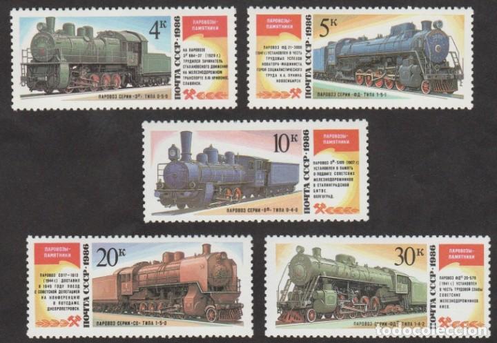 Sellos: &iexcl;&iexcl;OCASI&Oacute;N!! RUSIA URSS 1986 RESTO COLECCI&Oacute;N MNH** Locomotoras de vapor - Monumentos. 5649-5653