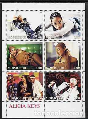 Sellos: MORDOVIA 2002 SHEET MNH ALICIA KEYS CANTANTES MUSICA SINGERS MUSIC
