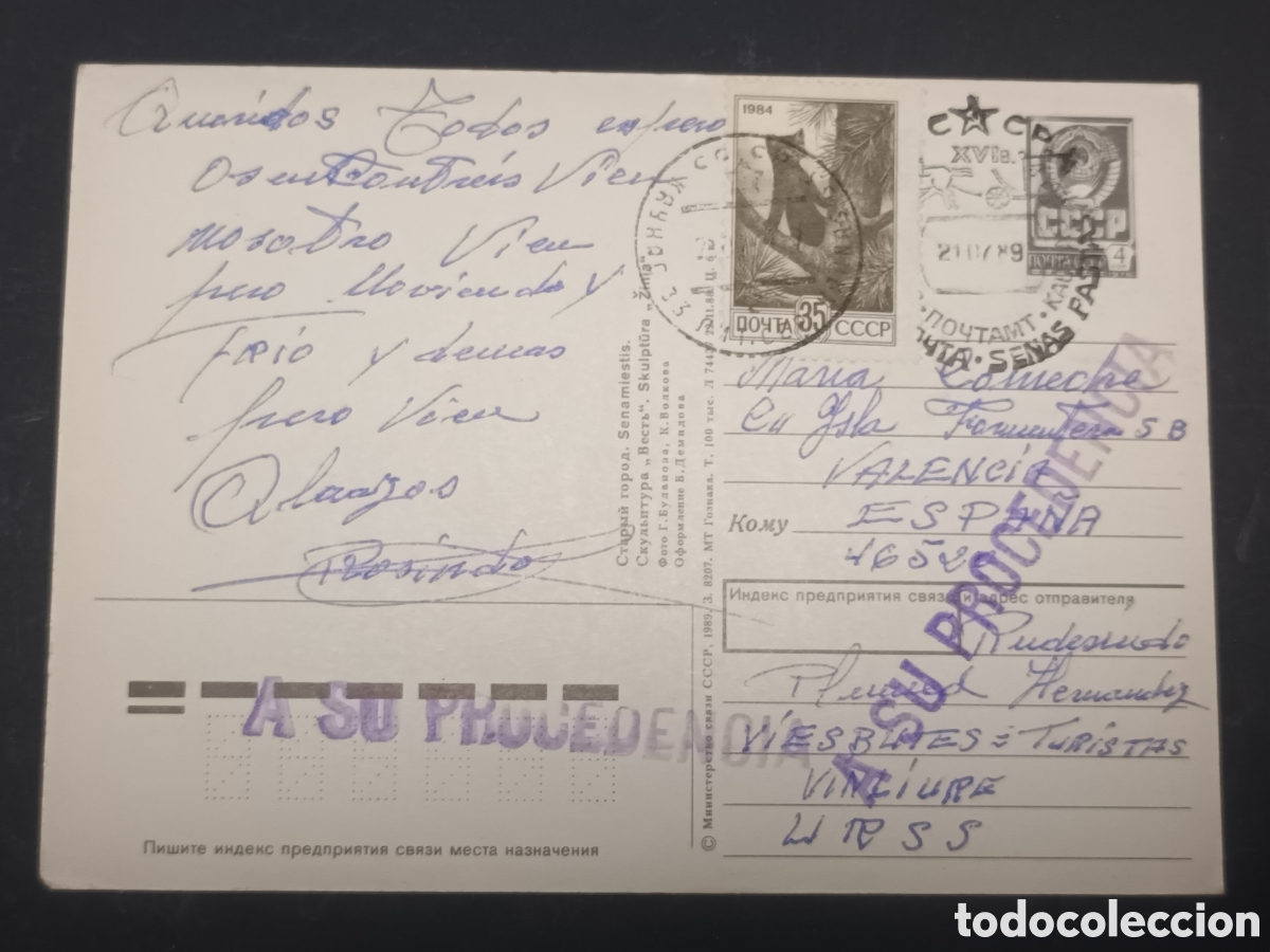 Sellos: POSTAL DE LA URSS FRANQUEADA Y DEVUELTA A SU PROCEDENCIA. - Foto 1