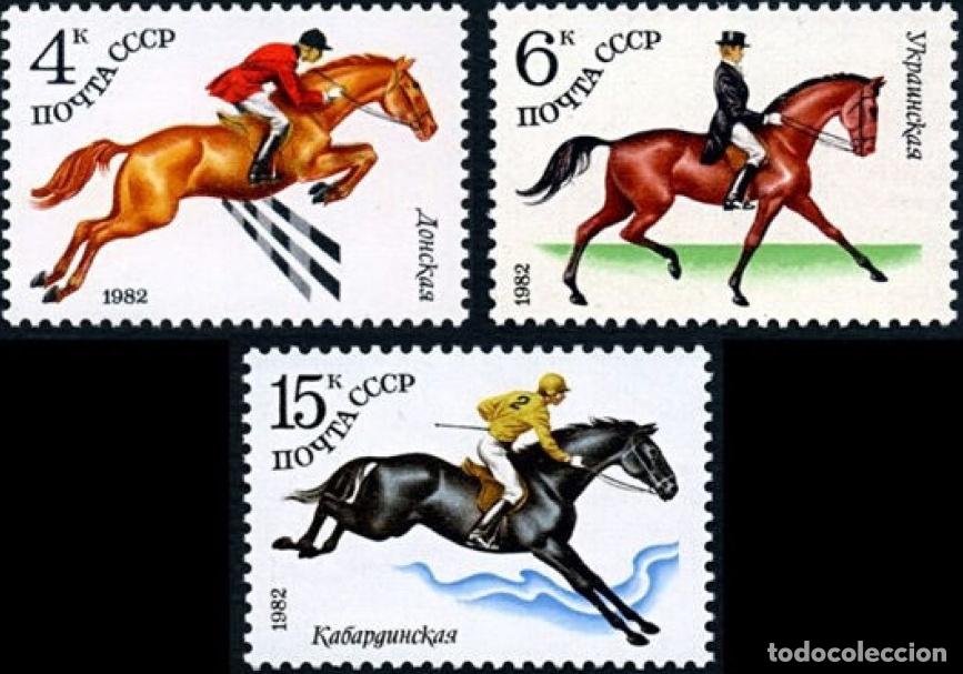 Sellos: URSS 1982 Cr&iacute;a de caballos sovi&eacute;ticos Caballos MNH - Foto 1