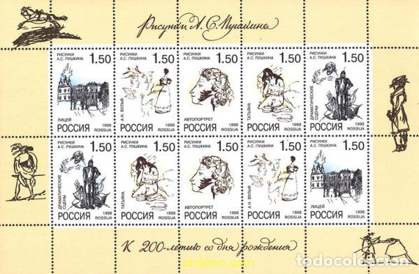 Sellos: 11658 MNH RUSIA 1998 BICENTENARIO DEL NACIMIENTO DEL POETA Y DRAMATURGO ALEXANDRE S. PUSHKIN (1799-