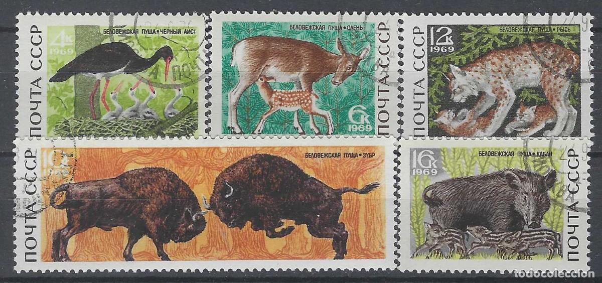 Sellos: UNI&Oacute;N SOVI&Eacute;TICA 1969 - FAUNA, PARQUE NACIONAL DE BELOVEZHSKAYA PUSHCHA, S.COMPLETA - USADOS