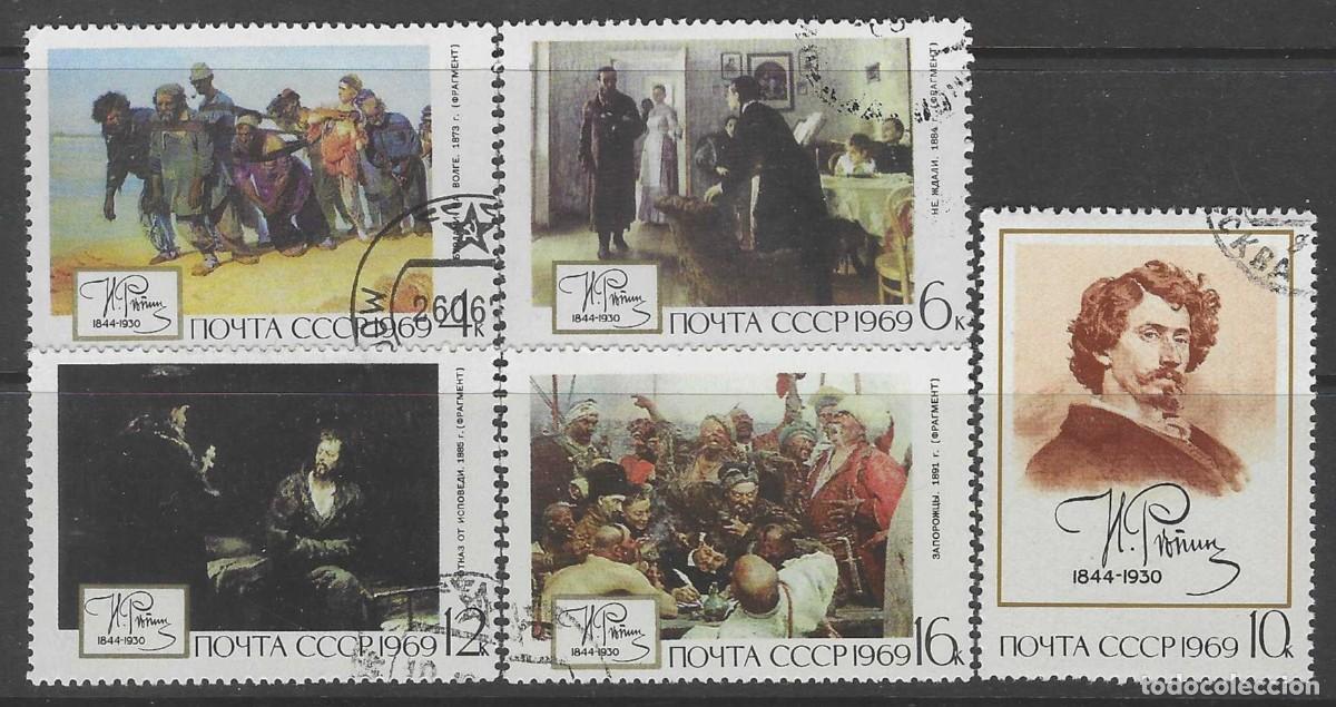 Sellos: UNI&Oacute;N SOVI&Eacute;TICA 1969 - PINTURAS, 125&ordm; ANIV. DEL NACIMIENTO DE I.E. REPIN, S.COMPLETA - USADOS