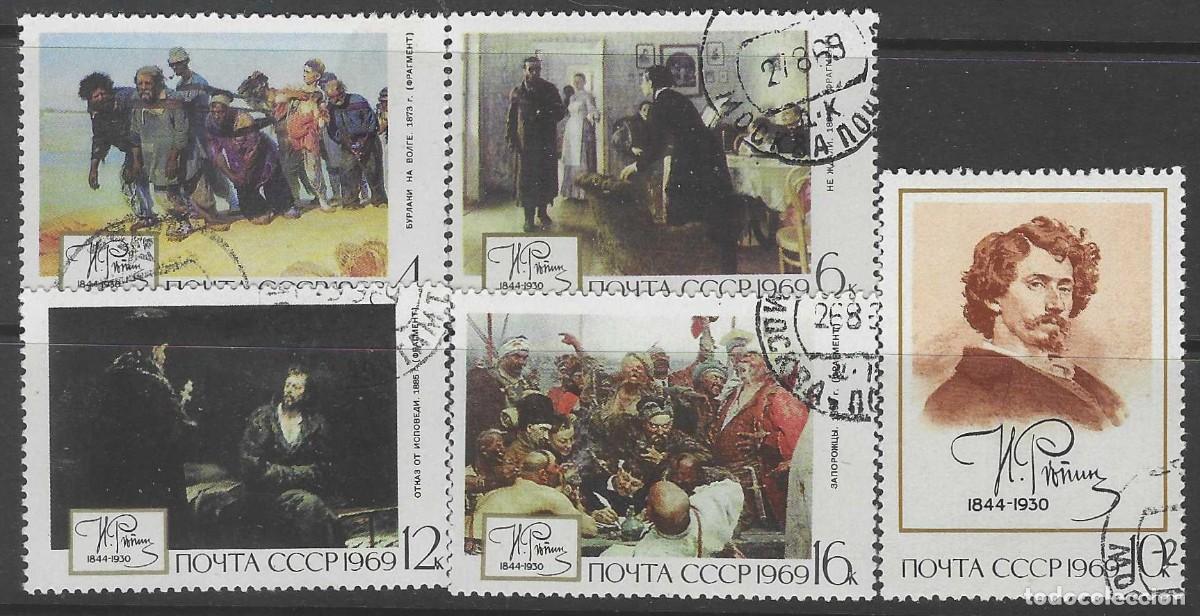 Sellos: UNI&Oacute;N SOVI&Eacute;TICA 1969 - PINTURAS, 125&ordm; ANIV. DEL NACIMIENTO DE I.E. REPIN, S.COMPLETA - USADOS