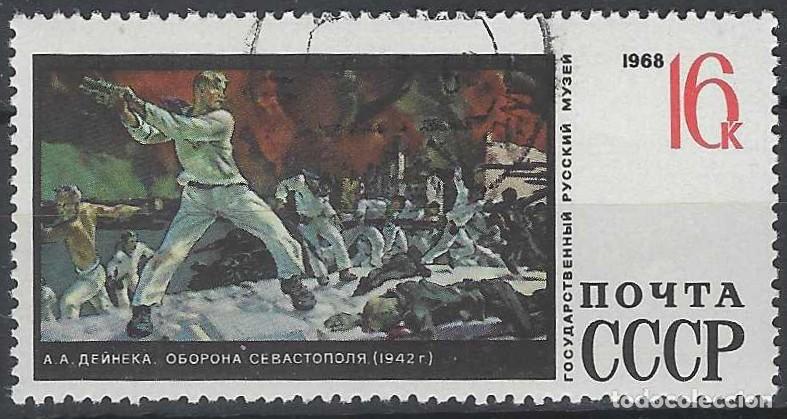Sellos: UNI&Oacute;N SOVI&Eacute;TICA 1968 - PINTURA, DEFENSA DE SEBASTOPOL DE A.A. DEINEKA - USADO