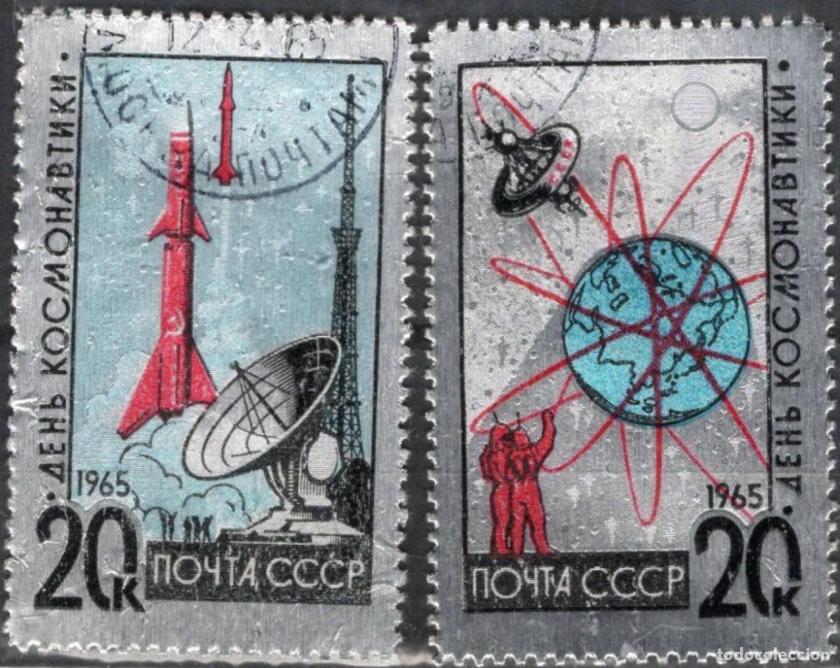 Sellos: RUSIA 1965 SERIE 2 STAMPS MNH PAPEL METALICO METALLIC DIA DE LA COSMONAUTICA ESPACIO SPACE ESPACE