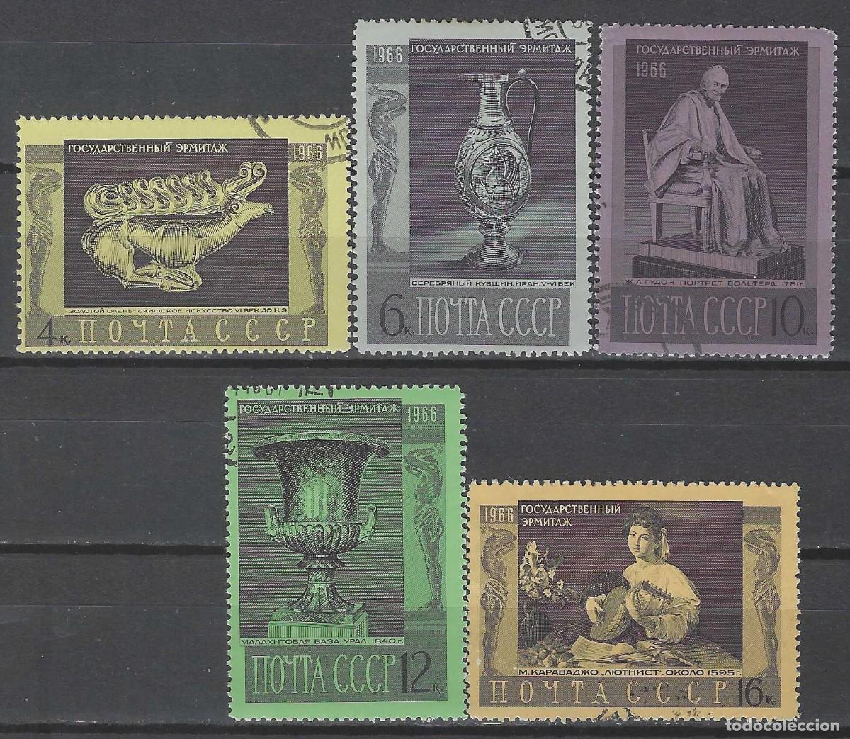 Sellos: UNI&Oacute;N SOVI&Eacute;TICA 1966 - PIEZAS DEL MUSEO DEL HERMITAGE DE LENINGRADO, S.COMPLETA - USADOS