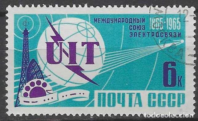 Sellos: UNI&Oacute;N SOVI&Eacute;TICA 1965 - CENTENARIO DE LA UIT - USADO - Foto 1