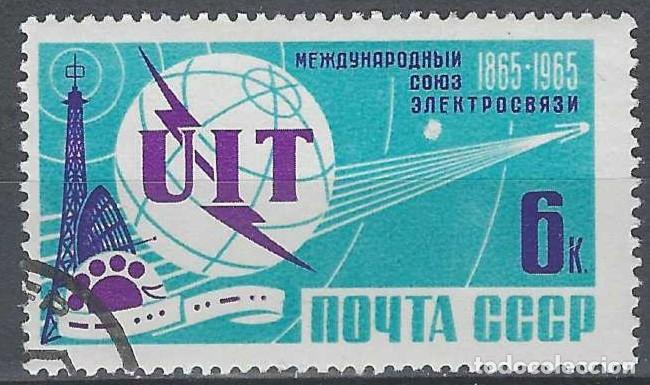 Sellos: UNI&Oacute;N SOVI&Eacute;TICA 1965 - CENTENARIO DE LA UIT - USADO - Foto 1