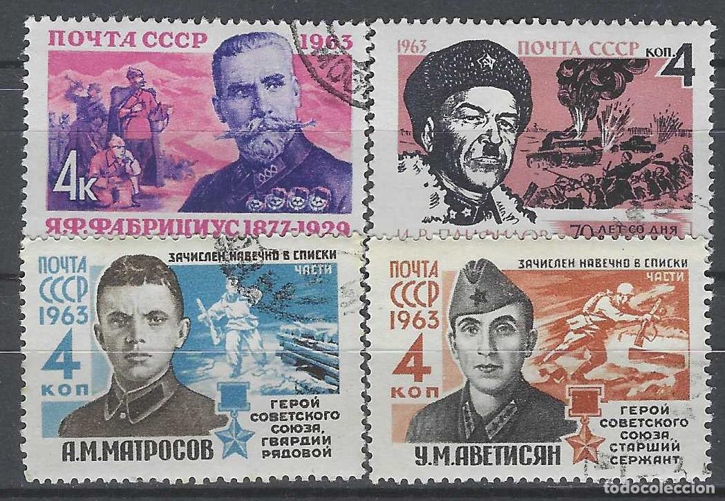 Sellos: UNI&Oacute;N SOVI&Eacute;TICA 1963 - H&Eacute;ROES DE GUERRA, S.COMPLETA - USADOS