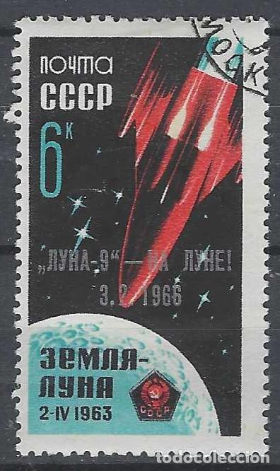 Sellos: UNI&Oacute;N SOVI&Eacute;TICA 1966 - ALUNIZAJE DEL &rdquo;LUNA-9&rdquo;, SELLO DE 1963 SOBRECARGADO - USADO