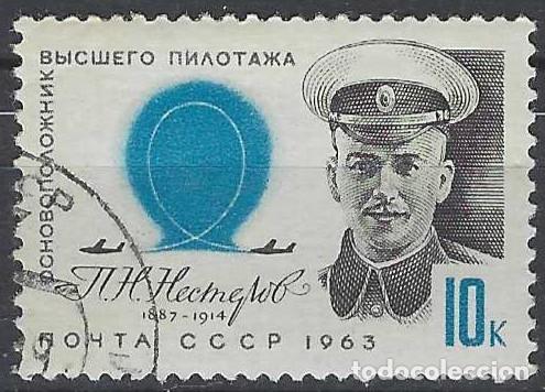 Sellos: UNI&Oacute;N SOVI&Eacute;TICA 1963 - CELEBRIDADES DE LA ASTRON&Aacute;UTICA, P.N. NESTEROV - USADO