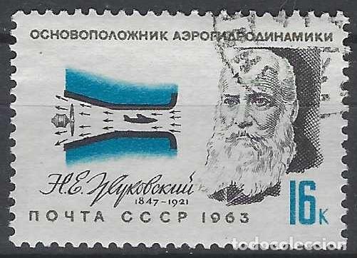 Sellos: UNI&Oacute;N SOVI&Eacute;TICA 1963 - CELEBRIDADES DE LA ASTRON&Aacute;UTICA, N.E. ZHUKOVSKY - USADO