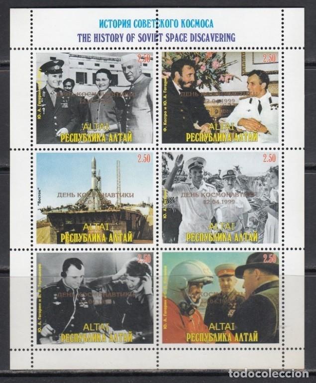 Sellos: ALTAY ALTAI 1999 SHEET MNH OVERPRINTED DIA DE LA COSMONAUTICA ESPACIO SPACE GAGARIN ASTRONAUTAS