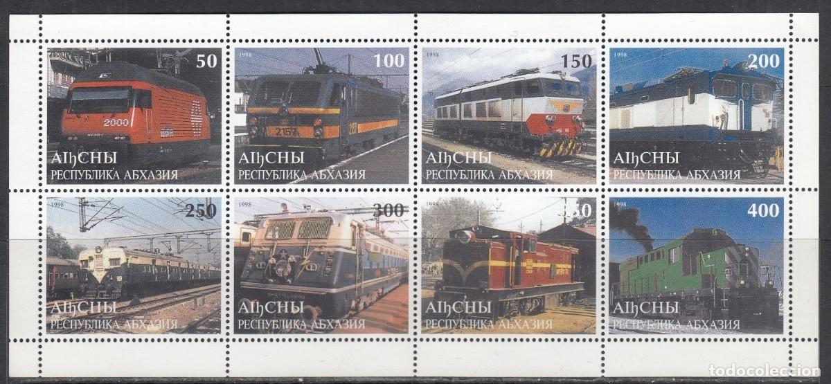 Briefmarken: ABKHAZIA 1998 SHEET MNH TRENES A VAPOR STEAM TRAINS LOCOMOTORAS LOCOMOTIVES LOKOMOTIVEN ZUGE TRENI