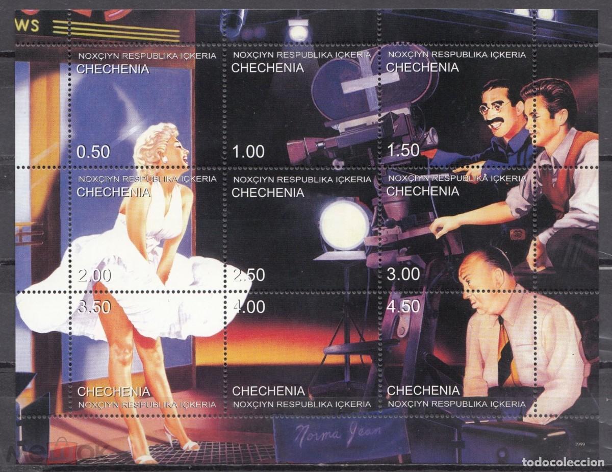 Sellos: CHECHENIA 1999 SHEET MNH MARILYN MONROE JAMES DEAN ALFRED HITCHCOCK GROUCHO MARX CINE ACTORES
