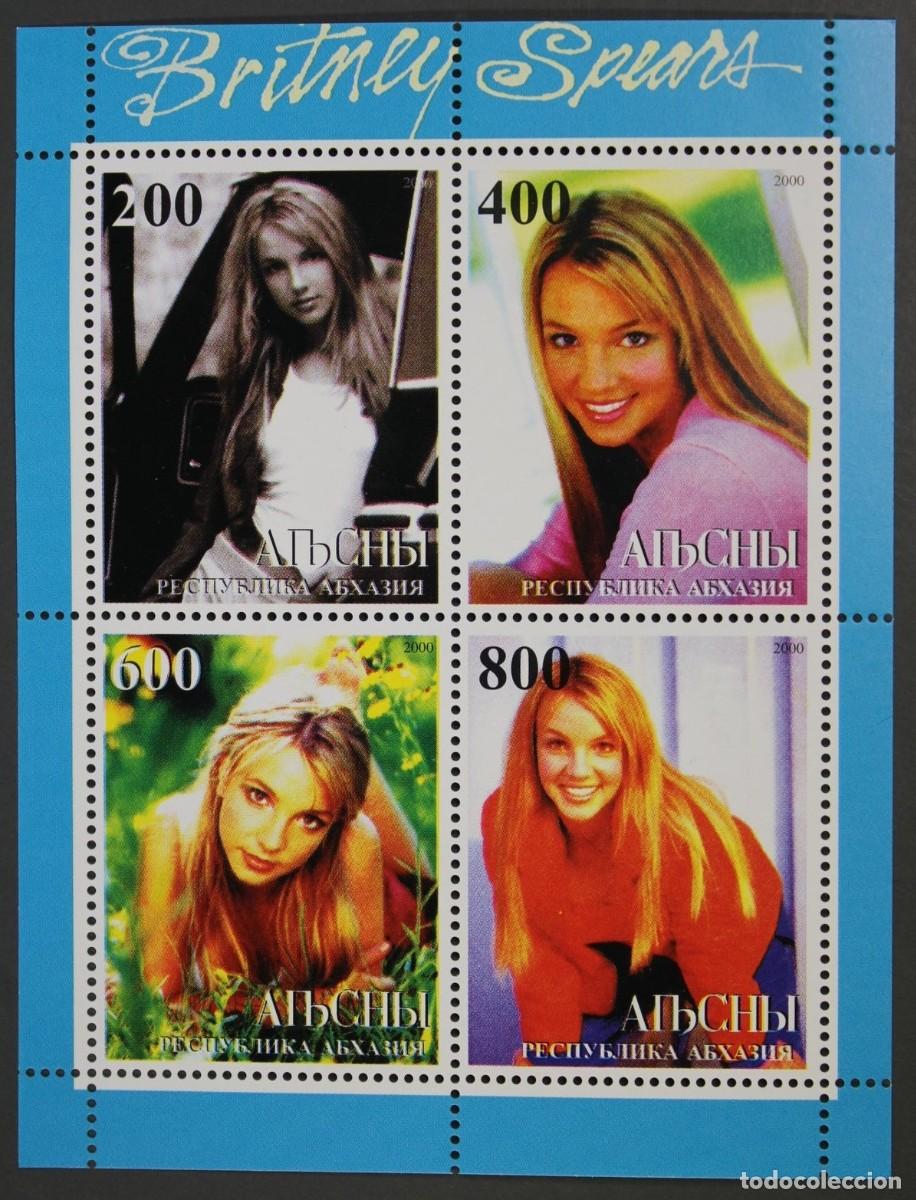 Sellos: ABKHAZIA 2000 SHEET MNH BRITNEY SPEARS SINGERS MUSIC CANTANTES MUSICA