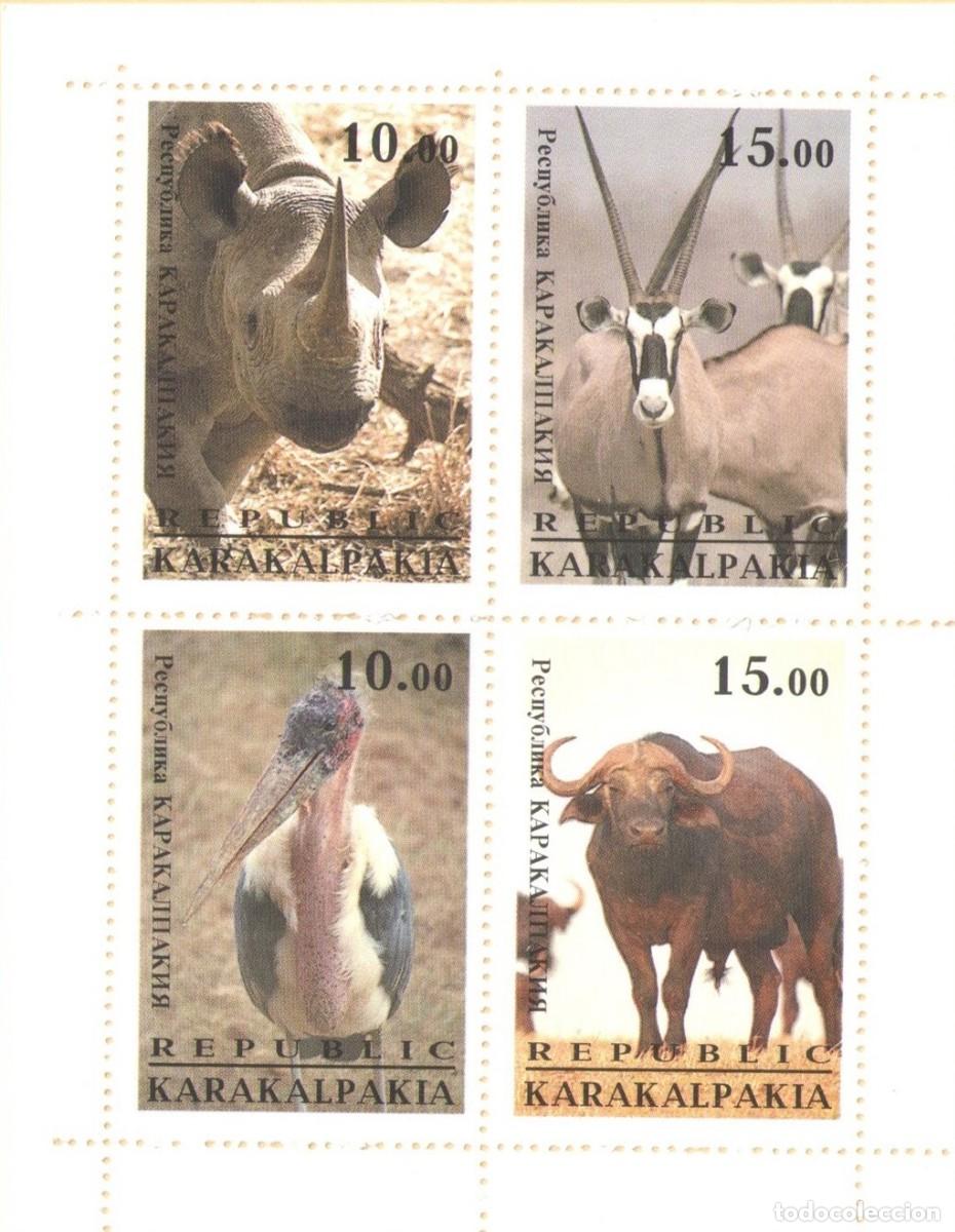 Sellos: KARAKALPAKIA 1996 SHEET MNH FAUNA MAMIFEROS AVES BIRDS ANTILOPES BUFALOS RINOCERONTES WILDLIFE