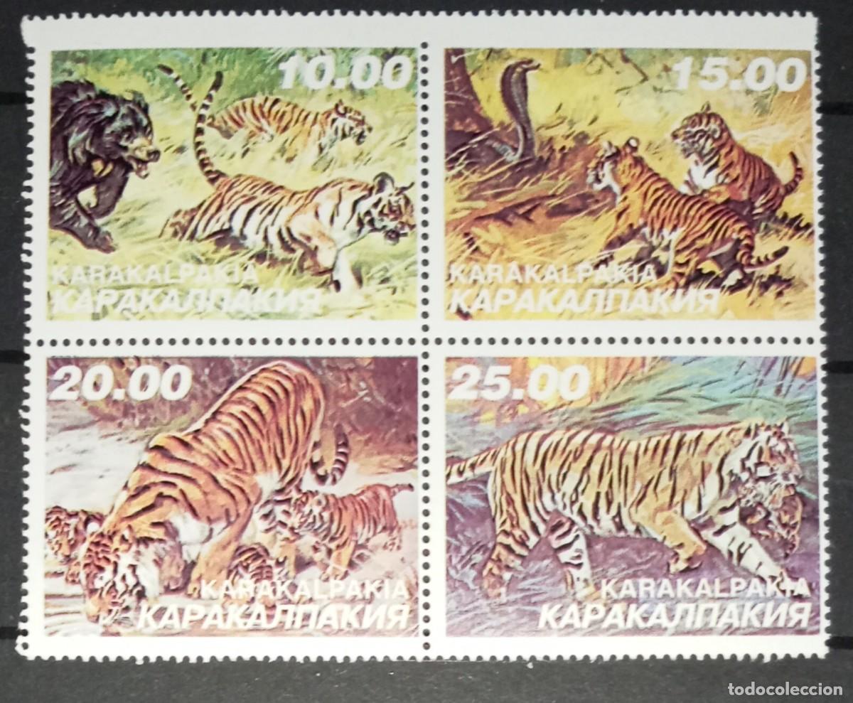 Sellos: KARAKALPAKIA 1996 4 STAMPS MNH FAUNA MAMIFEROS TIGERS TIGRES RAUBKATZEN FELINOS FELINES WILD CATS