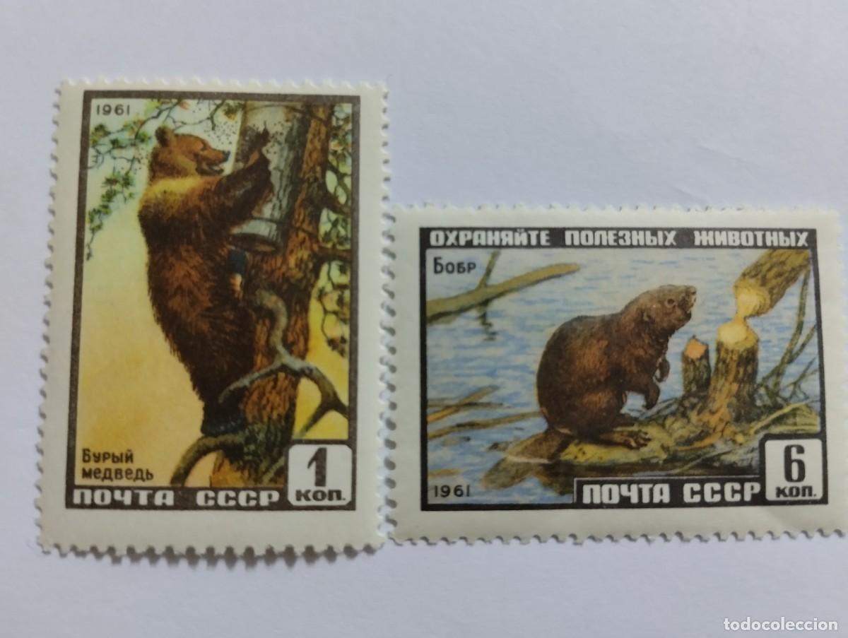 Sellos: SELLOS RUSIA, UNI&Oacute;N SOVI&Eacute;TICA, A&Ntilde;O 1961, FAUNA, OSO Y NUTRIA, MICHEL 448/49**MNH