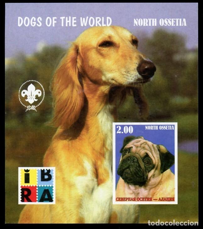 Sellos: NORTH OSSETIA 1999 SHEET MNH IMPERF SCOUT LOGO CEXPO IBRA EXPOSICION FILATELICA DOGS CHIENS PERROS