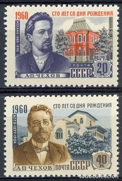Sellos: Rusia 1960 Ivert 2253/4 *** Centenario del Nacimiento del Escritor A.P. TCHEKHOV