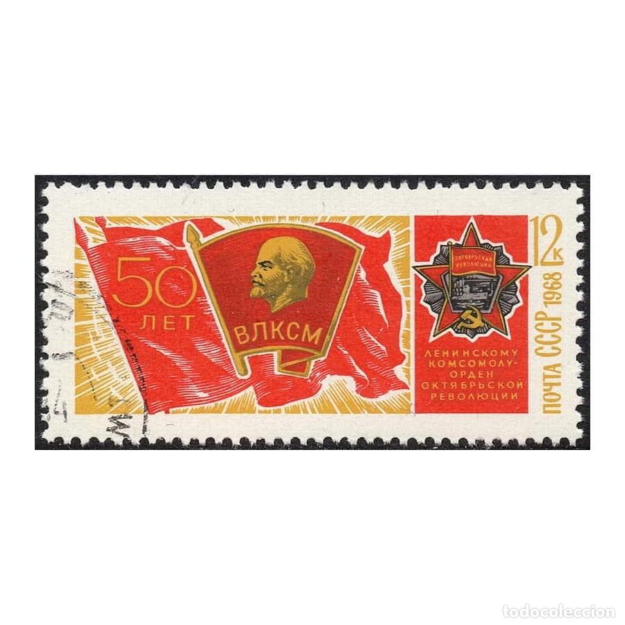 Sellos: URSS 1968 [SLL] Escudo Komsomol y 'Orden de la Revoluci&oacute;n de Octubre' (CTO)