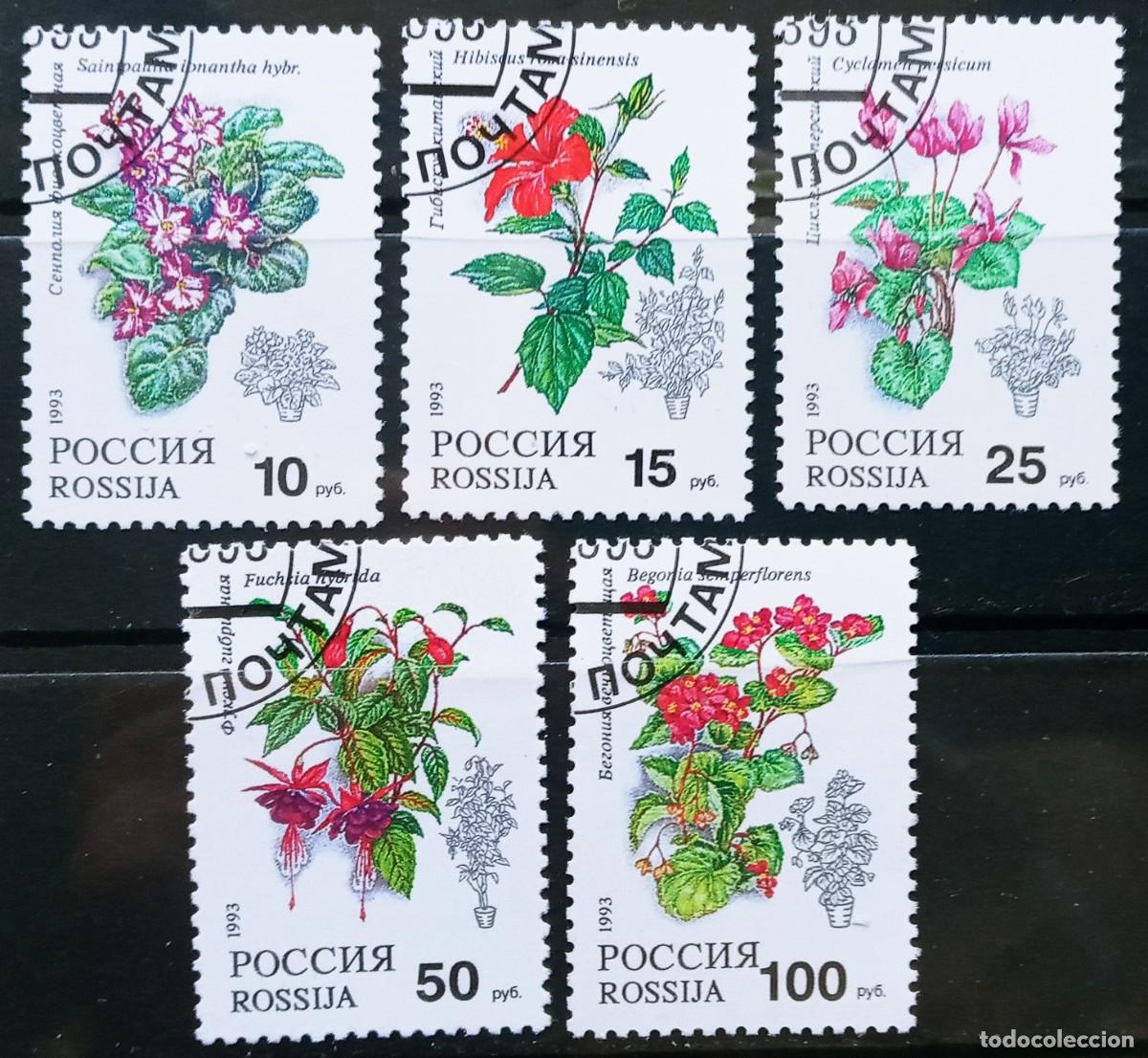 Sellos: RUSIA - IVERT 5988/92 USADOS - PLANTAS DE INTERIOR SERIE FLORA A&Ntilde;O 1993