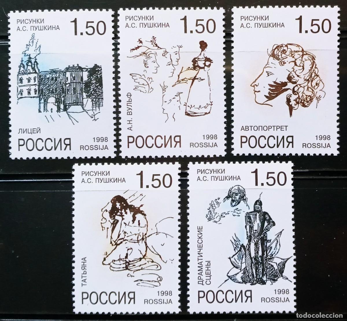 Sellos: RUSIA - IVERT 6343/47 NUEVOS ** BICENTENARIO POETA ALESANDRE S. POUCHKINE - A&Ntilde;O 1998