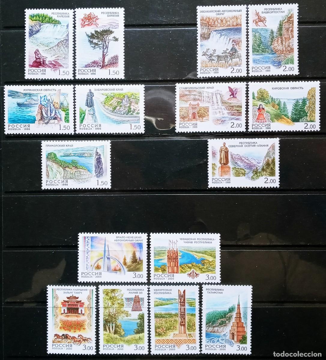 Sellos: RUSIA - IVERT 636/69+ 6408/12+ 6467/72 NUEVOS ** 3 SERIES REGIONES RUSAS- A&Ntilde;OS 1998 A 2000