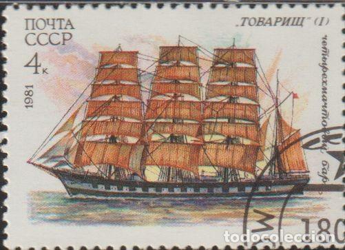 Stamps: Rusia URSS 1981 Scott 4981 Sello * Veleros Flota cadete de vela Barco 4 m&aacute;stiles &rdquo;Tovarishch&rdquo;