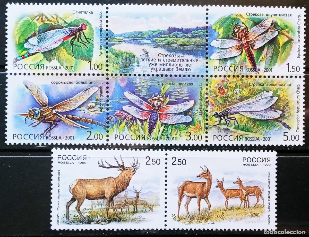 Sellos: RUSIA - IVERT 6403/04+ 6560/64 NUEVOS ** 2 SERIE FAUNA LIBELULAS, CIERVOS A&Ntilde;O 1999 Y 2001