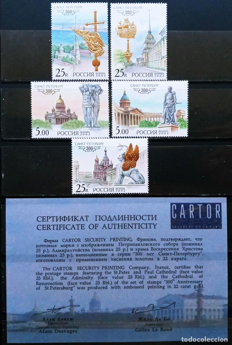Sellos: RUSIA - IVERT 6627/31 SELLOS NUEVOS ** SERIE 300&ordm; ANIV. SAN PETESBURGO CON CERTIFICADO - A&Ntilde;O 2002