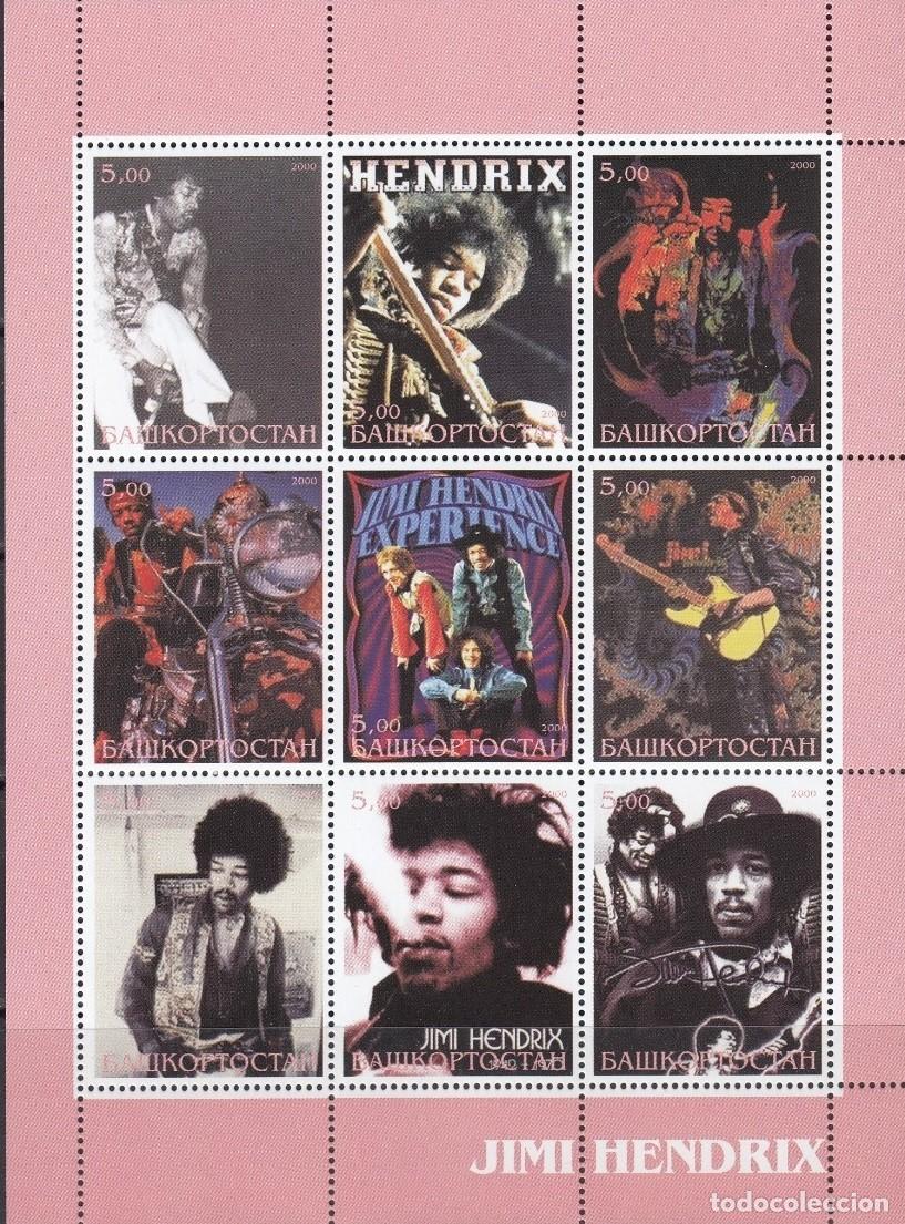 Sellos: BASHKIRIA 2000 SHEET MNH JIMI HENDRIX SINGERS MUSIC CANTANTES MUSICA