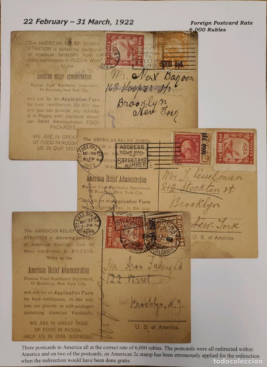 Sellos: MI) 1922 RUSSIA, POSTCARDS FROM THE HYPERINFLATION PERIOD, SENT TO THE UNITED STATES BETWEEN FEBRUAR