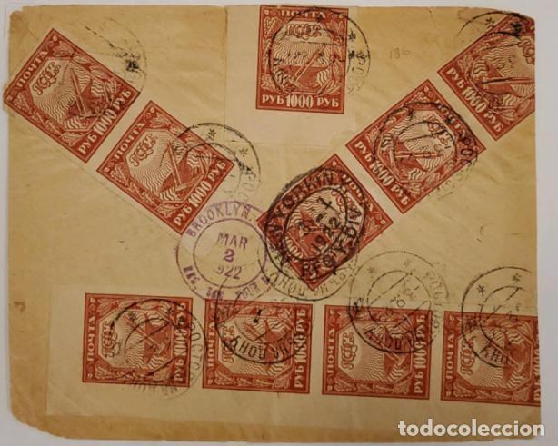 Sellos: MI) 1922 RUSSIA, HYPERINFLATION PERIOD: REGISTERED LETTER SENT TO THE UNITED STATES ON FEBRUARY 3. I