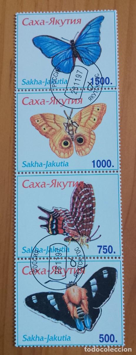 Sellos: SAKHA-JAKUTIA - RUSIA - TIRA CON 4 SELLOS DE DISTINTOS VALORES - FAUNA, MARIPOSAS.