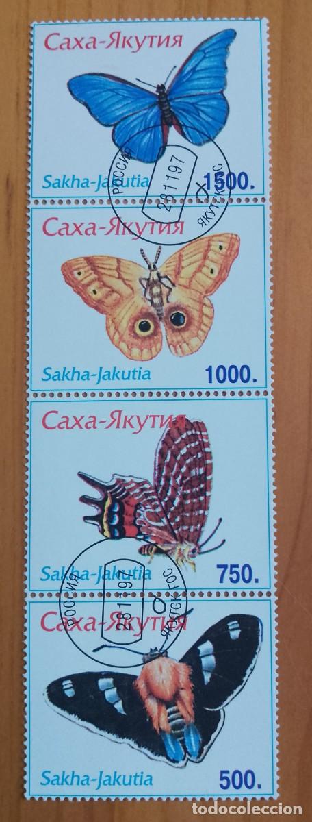 Sellos: SAKHA-JAKUTIA - RUSIA - TIRA CON 4 SELLOS DE DISTINTOS VALORES - FAUNA, MARIPOSAS.