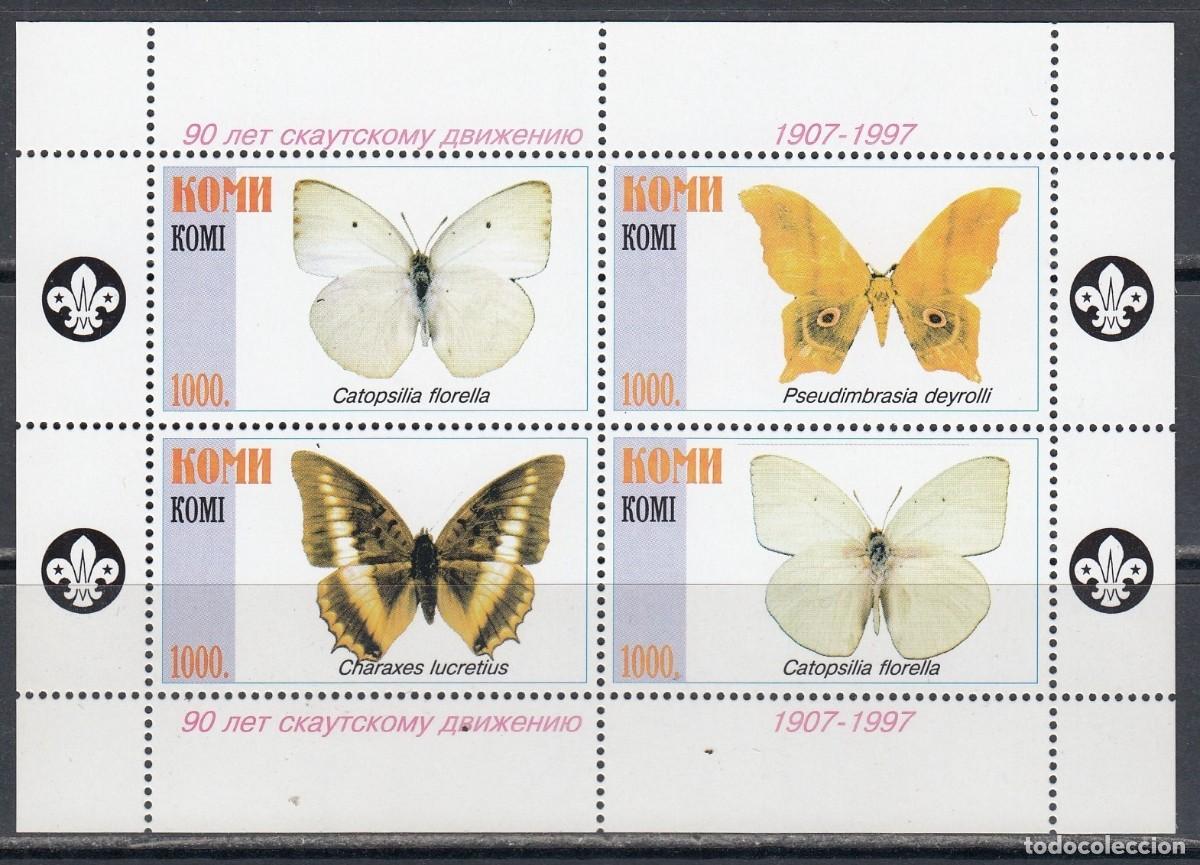 Sellos: KOMI 1997 SHEET MNH SCOUT LOGO BUTTERFLIES PAPILLONS SCHMETTERLINGEN FARFALLE MARIPOSAS BORBOLETAS