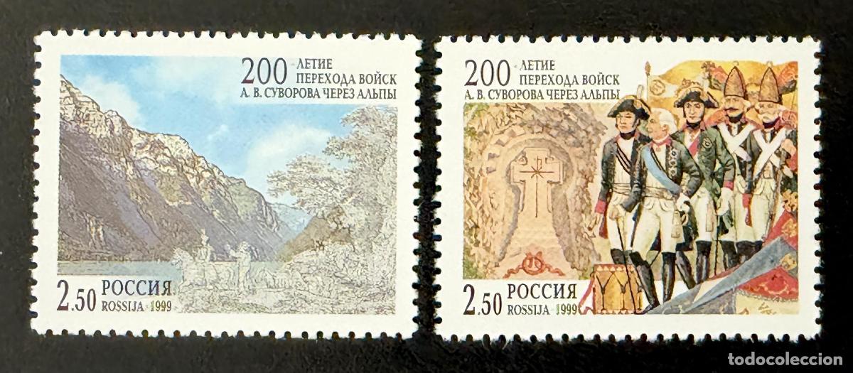 Sellos: Rusia 1999 Mi. 749-750 emisi&oacute;n conjunta Suvorov cruce de los Alpes